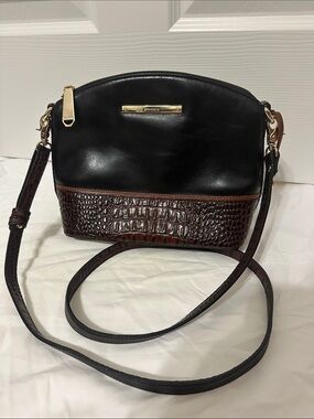 Brahmin Mini Duxbury Crossbody Black with Brown Croc-Embossed Leather